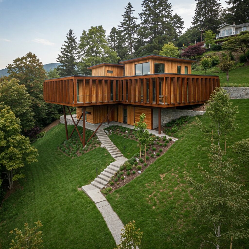 Maison d’architecte sur terrain en pente au Tampon